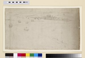 Greenwich, de &39;The Panorama of London&39;, c.1544 (caneta e tinta e giz no papel)